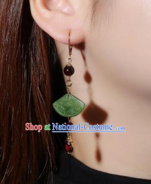 China Traditional Garnet Ear Jewelry Accessories Classical Cheongsam Jade Fan Earrings