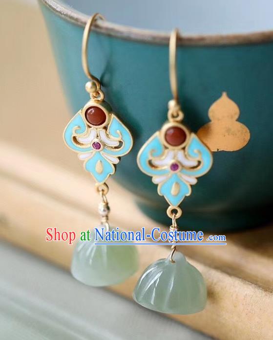 China Traditional Blueing Agate Ear Jewelry Accessories Classical Cheongsam Jade Lotus Seedpod Earrings