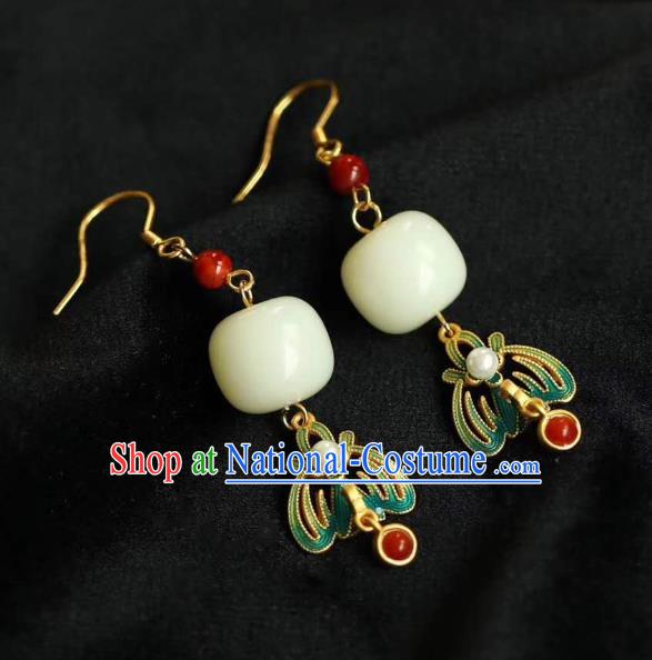 China Traditional Jade Ear Jewelry Accessories Classical Cheongsam Enamel Earrings