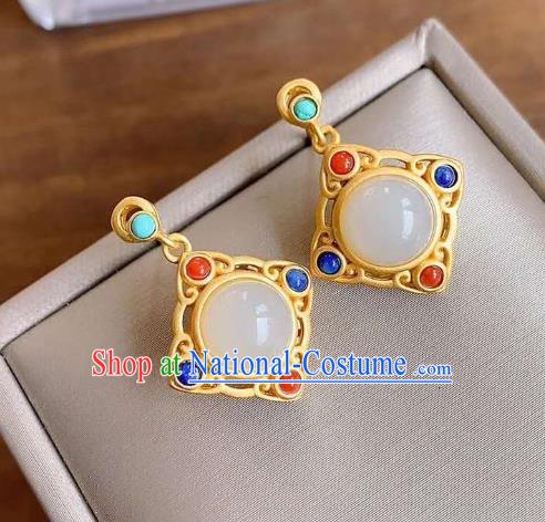 China Traditional Gems Ear Jewelry Accessories Classical Qing Dynasty Cheongsam Golden Earrings