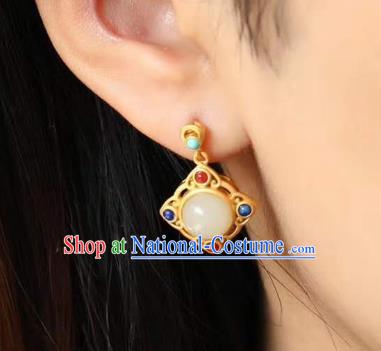 China Traditional Gems Ear Jewelry Accessories Classical Qing Dynasty Cheongsam Golden Earrings