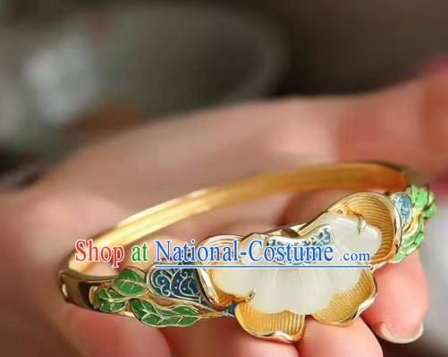 China Handmade Cloisonne Jade Bracelet Accessories Traditional National Golden Bangle Jewelry