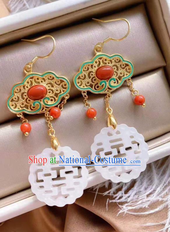 China Traditional Wedding Ear Jewelry Accessories Classical Cheongsam Jade Blueing Earrings