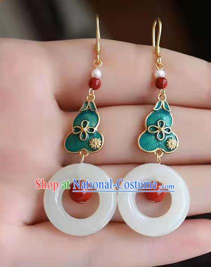 China Traditional Wedding Jade Ear Jewelry Accessories Classical Cheongsam Cloisonne Gourd Earrings