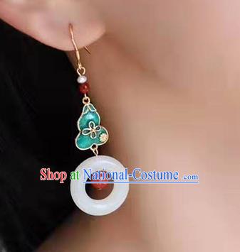 China Traditional Wedding Jade Ear Jewelry Accessories Classical Cheongsam Cloisonne Gourd Earrings