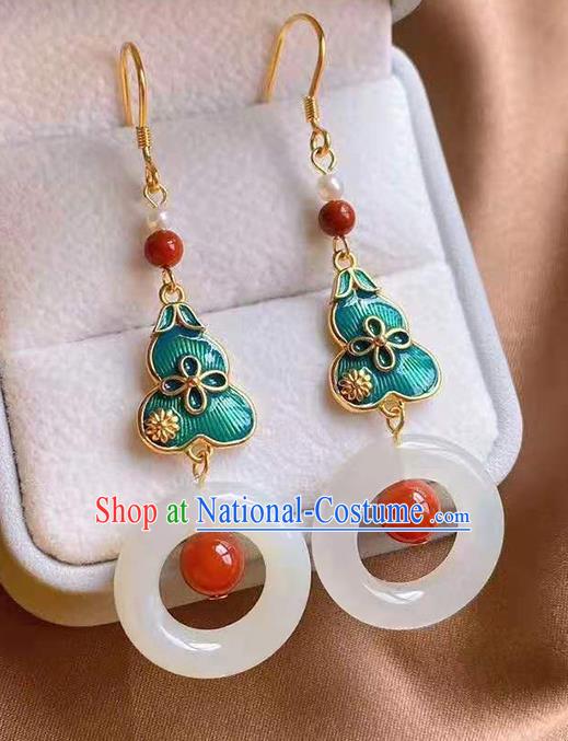 China Traditional Wedding Jade Ear Jewelry Accessories Classical Cheongsam Cloisonne Gourd Earrings