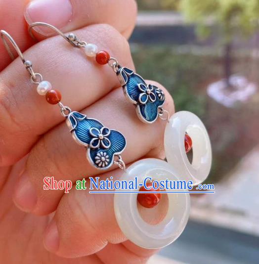 China Traditional Wedding Jade Ear Jewelry Accessories Classical Cheongsam Cloisonne Gourd Earrings