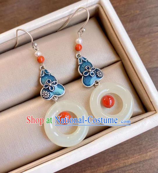 China Traditional Wedding Jade Ear Jewelry Accessories Classical Cheongsam Cloisonne Gourd Earrings