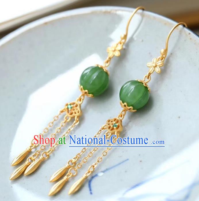 China Traditional Jade Ear Jewelry Accessories Classical Cheongsam Golden Tassel Earrings