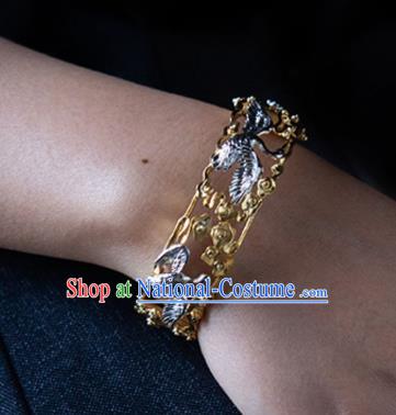 China Handmade Silver Cranes Bracelet Accessories Traditional National Bangle Jewelry