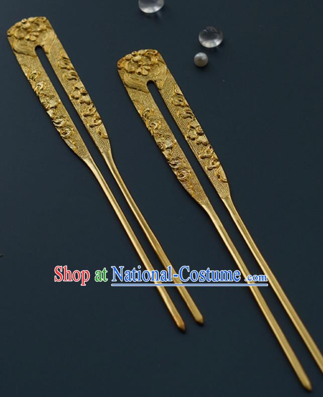 China Traditional Golden Hairpin Handmade Hair Accessories Tang Dynasty Empress Hair Stick