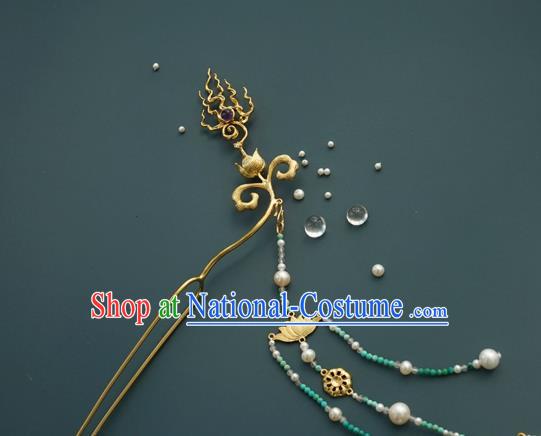 China Tang Dynasty Princess Hair Stick Traditional Beads Tassel Hairpin Handmade Hair Accessories