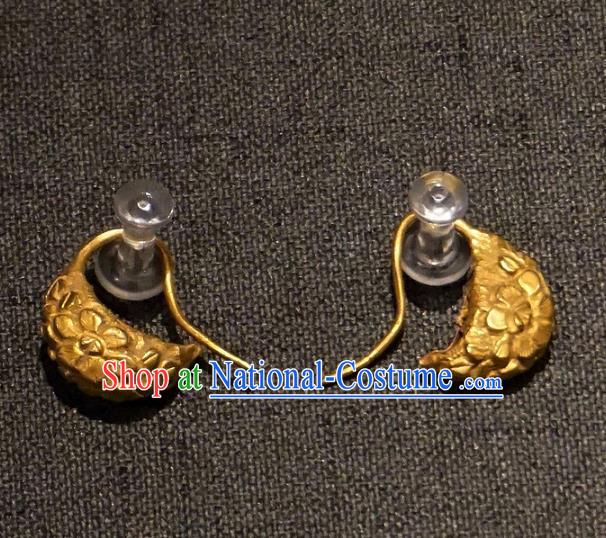 China Traditional Song Dynasty Empress Ear Jewelry Accessories Handmade Ancient Court Golden Earrings