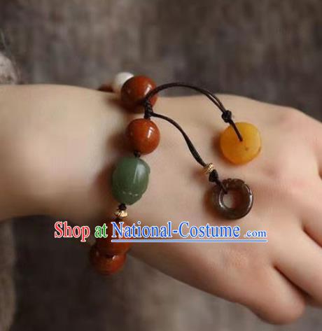 China Handmade Agate Beads Bracelet Traditional National Jade Bangle Jewelry Accessories