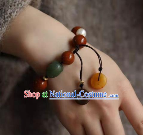 China Handmade Agate Beads Bracelet Traditional National Jade Bangle Jewelry Accessories