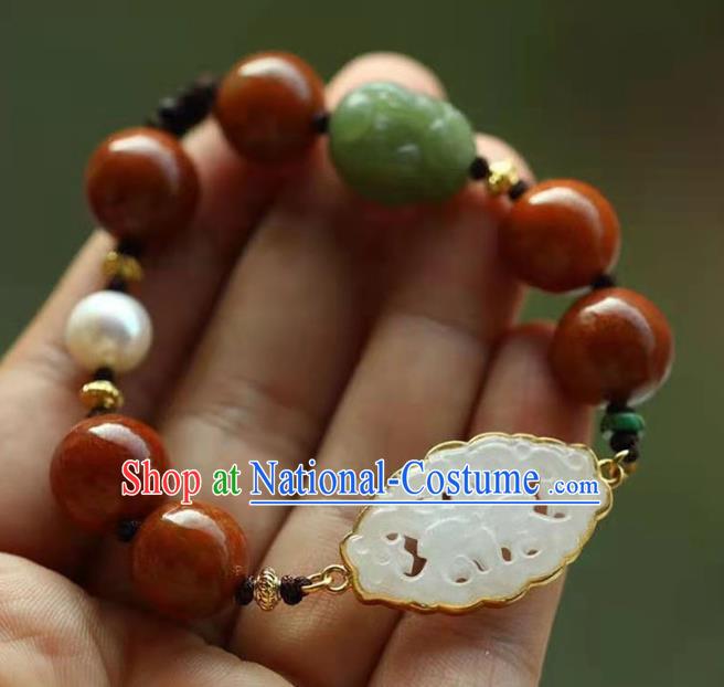 China Handmade Agate Beads Bracelet Traditional National Jade Bangle Jewelry Accessories