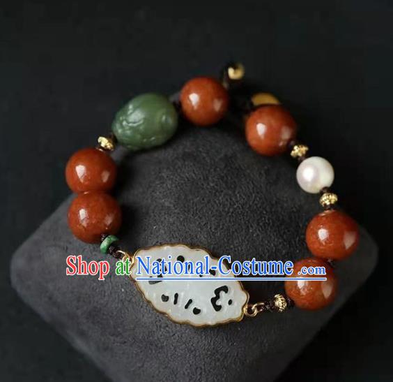 China Handmade Agate Beads Bracelet Traditional National Jade Bangle Jewelry Accessories