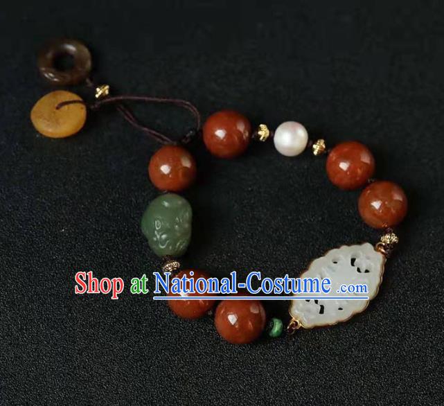 China Handmade Agate Beads Bracelet Traditional National Jade Bangle Jewelry Accessories