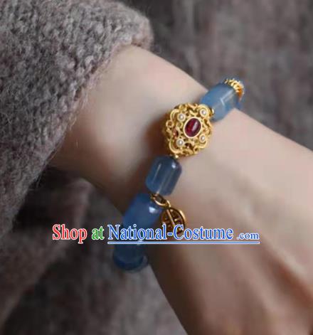 China Handmade Aquamarine Beads Bracelet Traditional Jewelry Accessories National Garnet Bangle