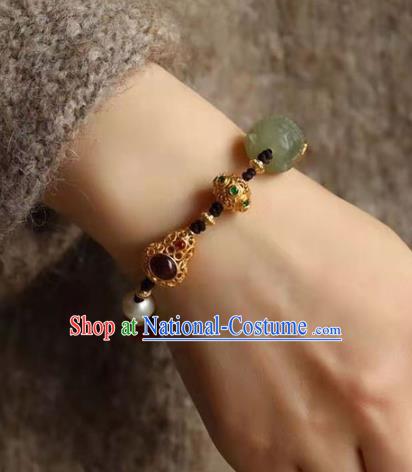 China Handmade Jade Buddha Bracelet Traditional Jewelry Accessories National Golden Gourd Bangle