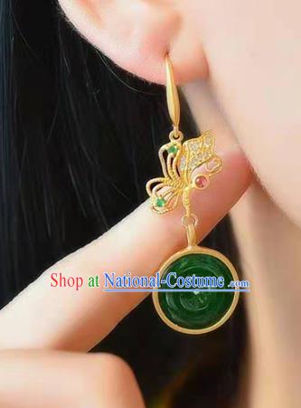 Handmade China Golden Butterfly Ear Jewelry Accessories Traditional Cheongsam Jade Peace Buckle Earrings