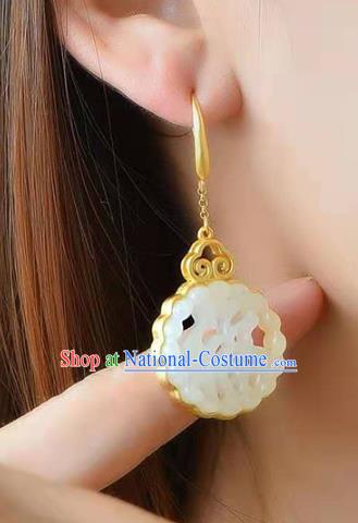 Handmade China Golden Cloud Ear Jewelry Accessories Traditional Cheongsam White Jade Lucky Earrings