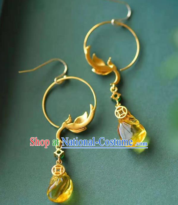 Handmade China National Ear Jewelry Accessories Traditional Cheongsam Succinite Earrings