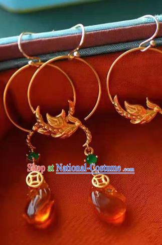 Handmade China National Ear Jewelry Accessories Traditional Cheongsam Succinite Earrings