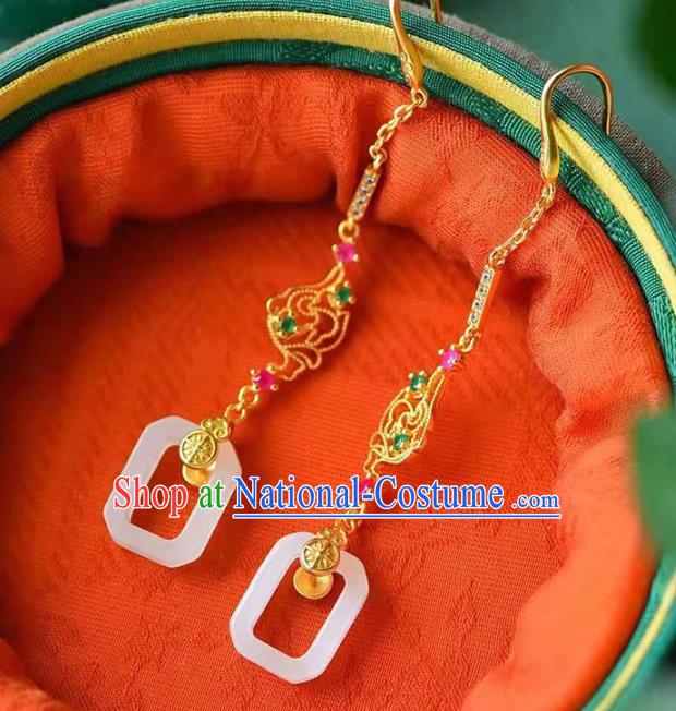 Handmade China National Crystal Golden Ear Jewelry Accessories Traditional Cheongsam Jade Earrings