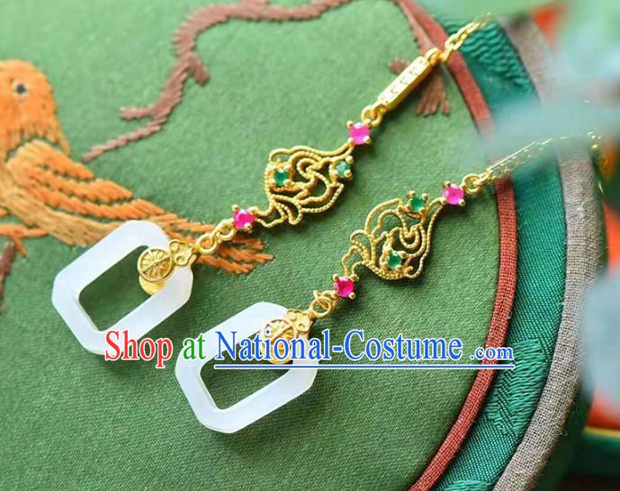 Handmade China National Crystal Golden Ear Jewelry Accessories Traditional Cheongsam Jade Earrings