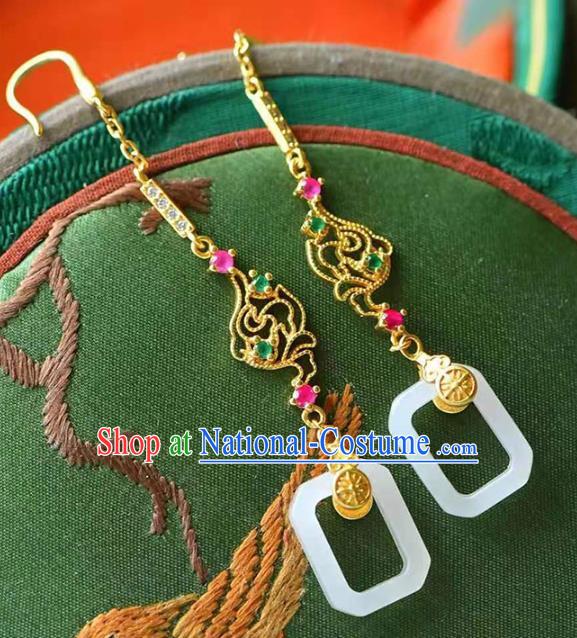 Handmade China National Crystal Golden Ear Jewelry Accessories Traditional Cheongsam Jade Earrings