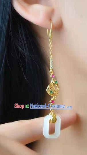 Handmade China National Crystal Golden Ear Jewelry Accessories Traditional Cheongsam Jade Earrings