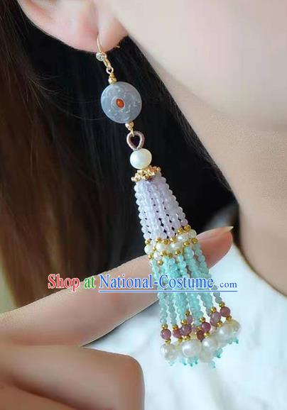 Handmade China Hetian Jade Ear National Jewelry Accessories Traditional Cheongsam Pearls Tassel Earrings