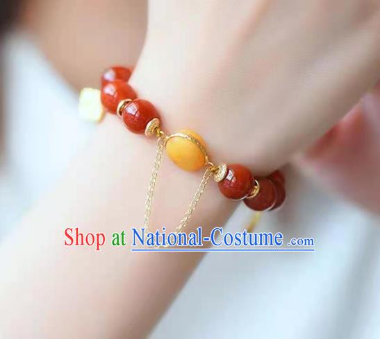 China Handmade Agate Beads Bracelet Traditional Jewelry Accessories National Beeswax Bangle