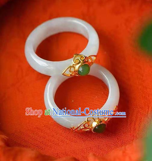 China Ancient Princess White Jade Ring Jewelry Traditional Handmade Circlet Accessories