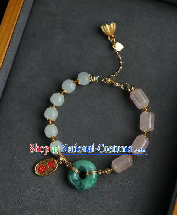 China Handmade Golden Lotus Seedpod Tassel Bracelet Traditional Jewelry Accessories National Jadeite Bangle