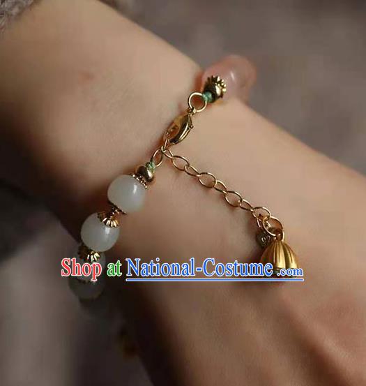 China Handmade Golden Lotus Seedpod Tassel Bracelet Traditional Jewelry Accessories National Jadeite Bangle