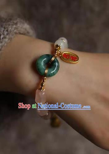 China Handmade Golden Lotus Seedpod Tassel Bracelet Traditional Jewelry Accessories National Jadeite Bangle