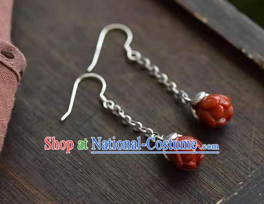 Handmade China Silver Ear National Jewelry Accessories Traditional Cheongsam Agate Mangnolia Earrings