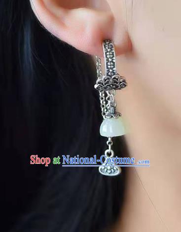 Handmade China Jade Lotus Seedpod Ear National Jewelry Accessories Traditional Cheongsam Silver Earrings