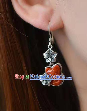 Handmade China Silver Ear Jewelry Accessories Traditional National Cheongsam Agate Carving Fox Earrings