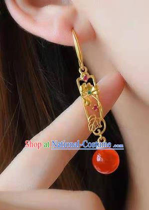 Handmade China Red Bead Ear National Jewelry Accessories Traditional Cheongsam Golden Earrings