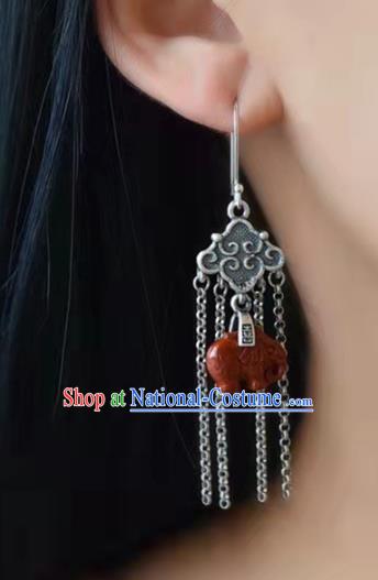 Handmade China Agate Elephant Ear Jewelry Accessories Traditional National Cheongsam Silver Tassel Earrings