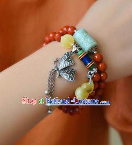 China Handmade Jade Carving Bracelet Traditional Jewelry Accessories National Silver Butterfly Bangle