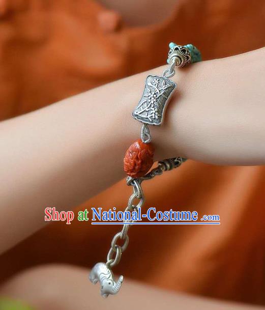 China Handmade Agate Tassel Bracelet Traditional Jewelry Accessories National Silver Carving Bangle