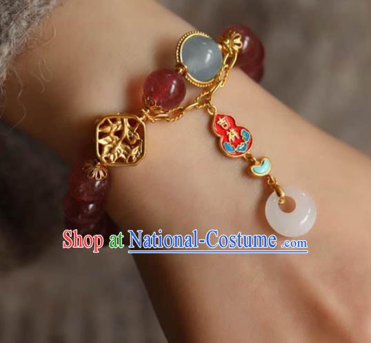 China Handmade Garnet Beads Bracelet Traditional Jewelry Accessories National Enamel Gourd Bangle