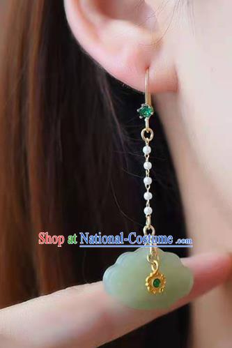 Handmade China Green Crystal Ear National Jewelry Accessories Traditional Cheongsam Jade Lock Earrings