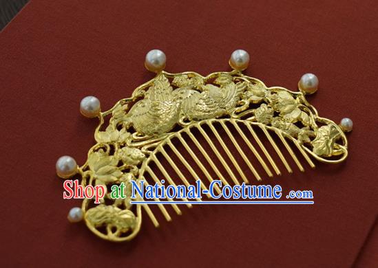 China Traditional Tang Dynasty Pearls Hair Jewelry Handmade Hair Accessories Golden Mandarin Duck Hairpin