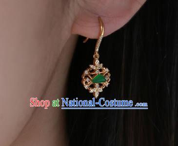 China Traditional Diamond Ear Jewelry Accessories Handmade Golden Jade Earrings