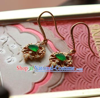 China Traditional Diamond Ear Jewelry Accessories Handmade Golden Jade Earrings